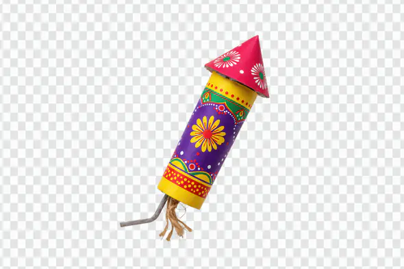 Colorful Diwali Firecracker with Floral Designs PNG