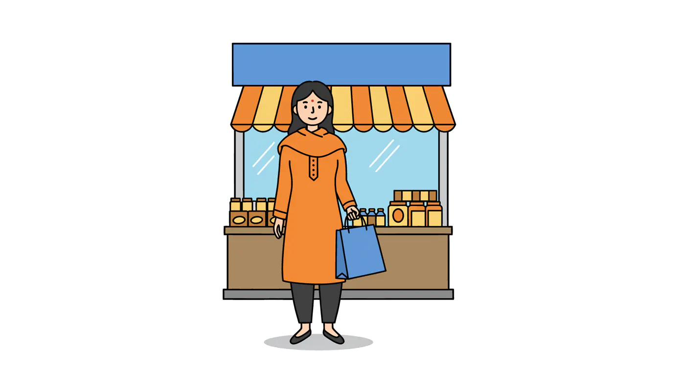 Woman Shopper at Market Stall