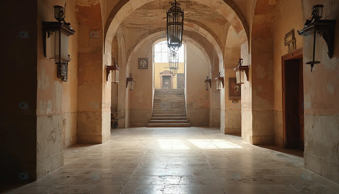 Historic Stone Hallway with Arched Ceilings