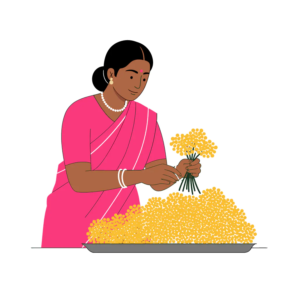 Indian Flower Vendor Vector Illustration