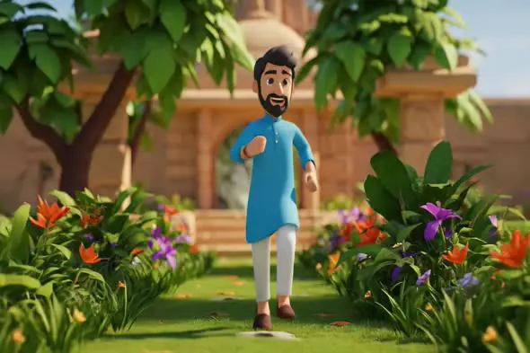 Animated Indian Man Garden Scene