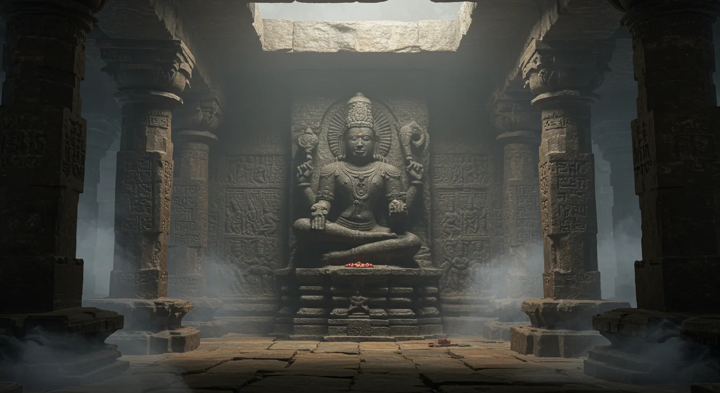 Ancient Stone Idol with Divine Light – Mystical Temple Interior