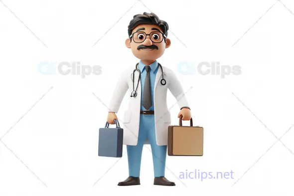 3D Indian Doctor Avatar with Dual Briefcases and Stethoscope