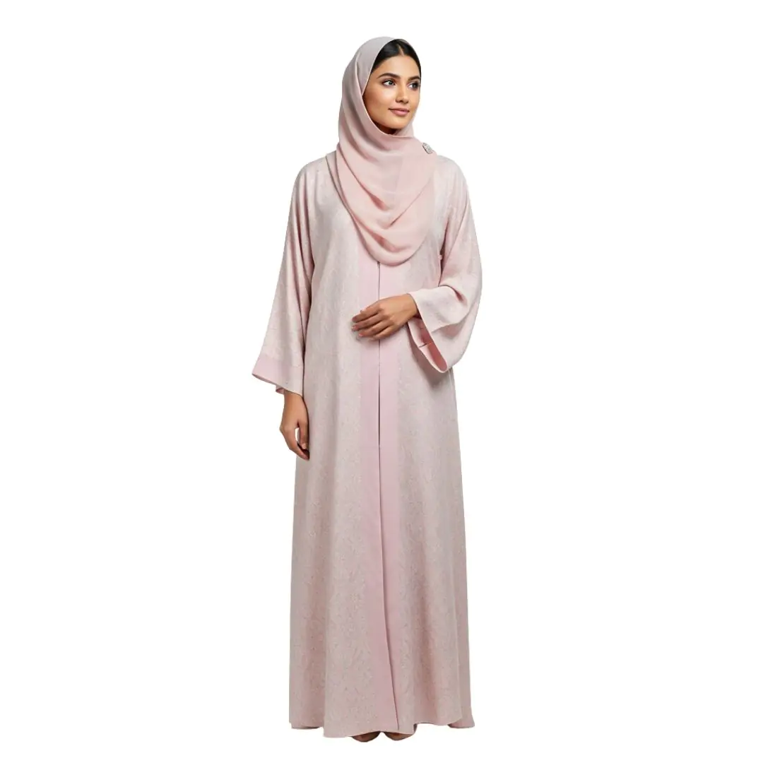 Elegant Muslim Woman in Pink Abaya PNG