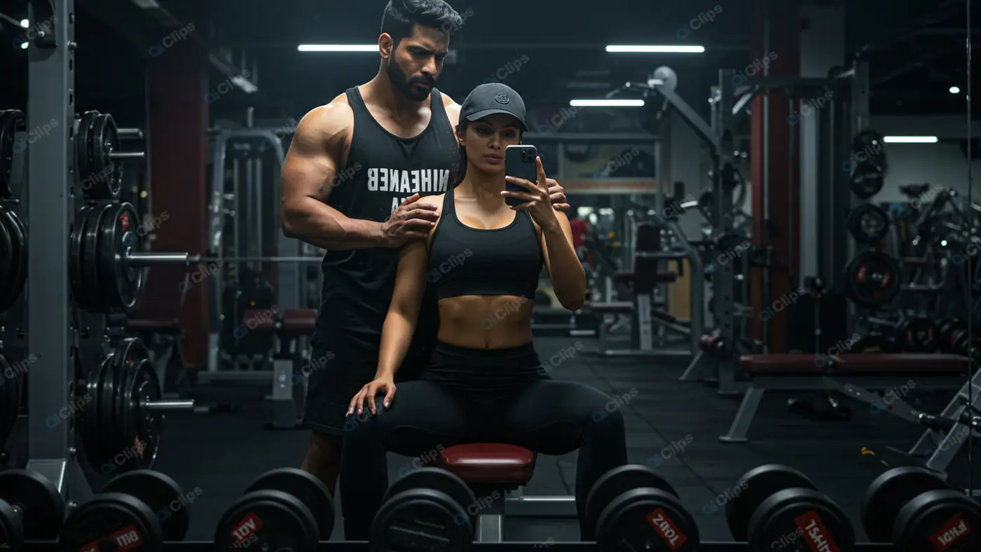 Fitness Couple's Gym Mirror Selfie