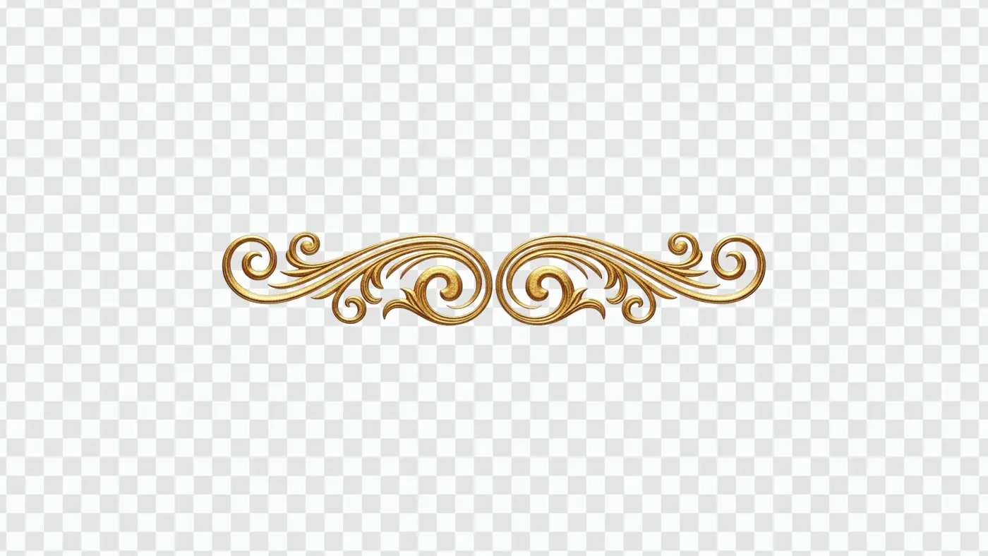 Elegant Gold Textured Baroque Divider Ornament Clipart PNG