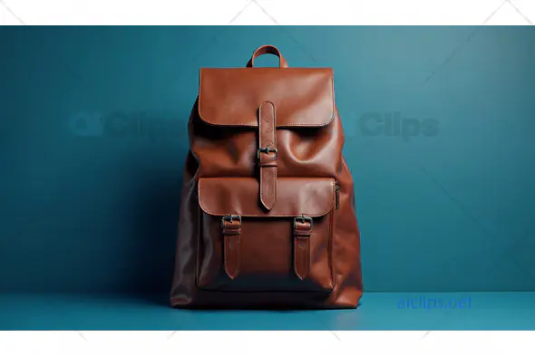 Leather Backpack on Blue Background