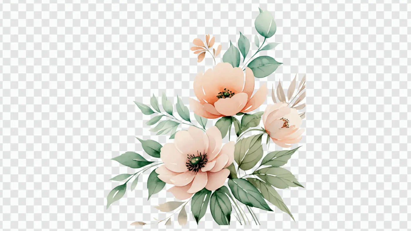 Pastel Peach Floral Bouquet Corner Arrangement PNG