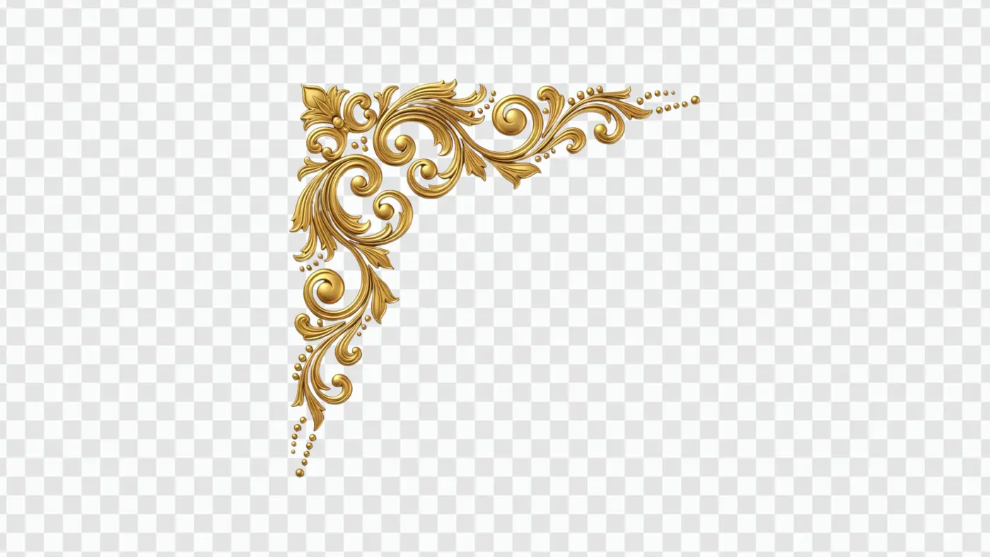 Elegant Gold Baroque Floral Corner Decoration Clipart PNG