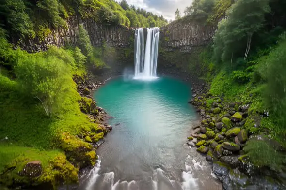 Majestic Waterfall Plunging into Turquoise Pool Scenic Nature