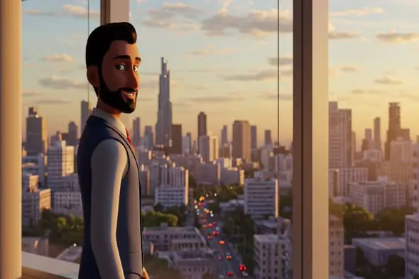 Animated Businessman Overlooking Urban Sunset