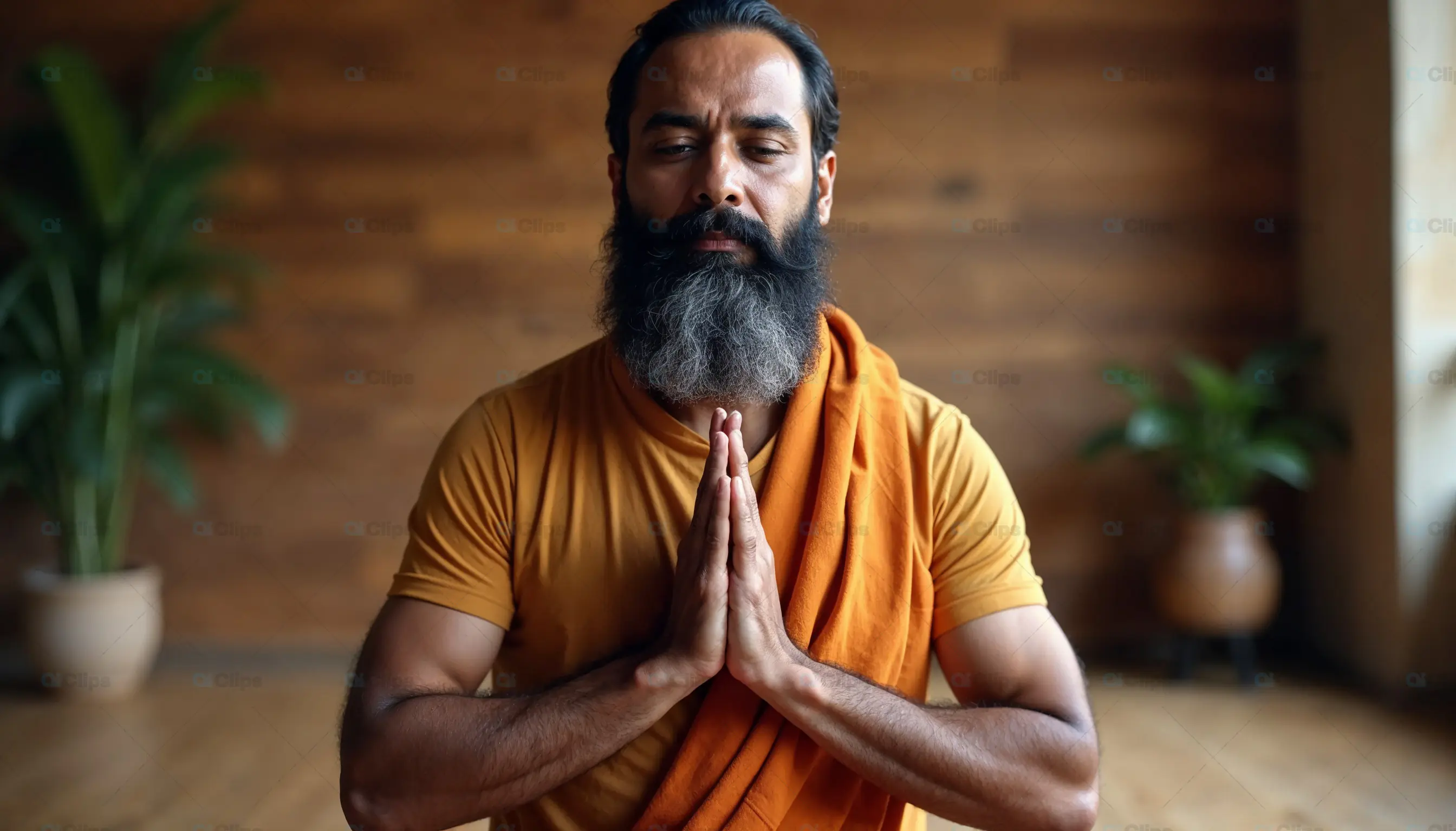 Spiritual Man Meditating Indoors