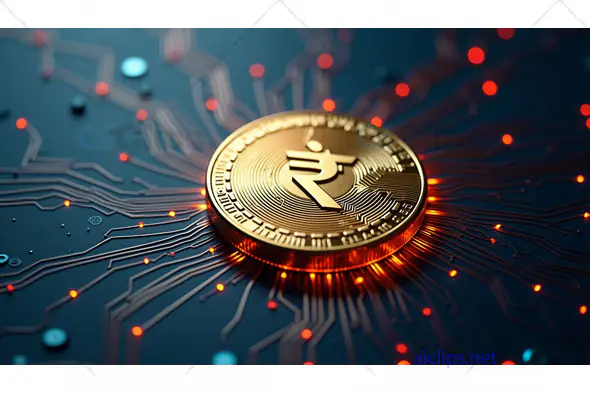 Indian Rupee Digital Coin on Circuit Board