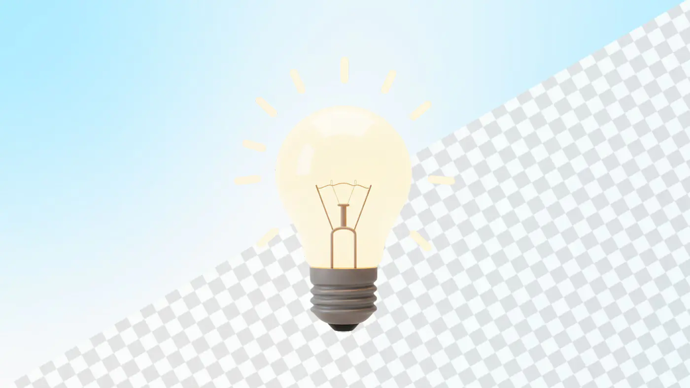 Glowing lightbulb on blue sky checkered background