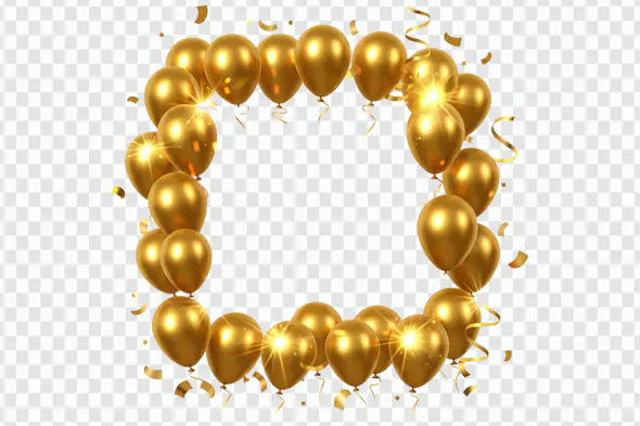 Golden Balloon Square Frame with Confetti PNG