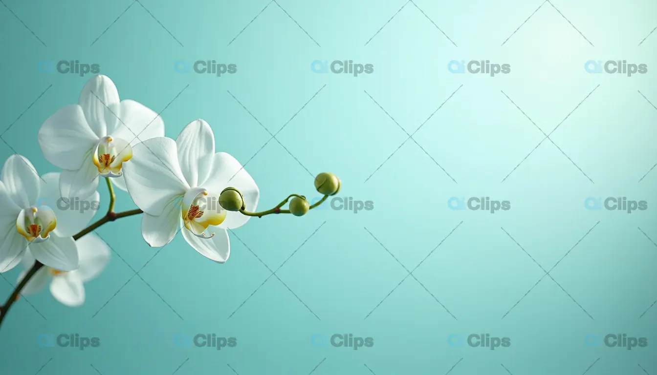 Elegant White Orchid on Turquoise Background