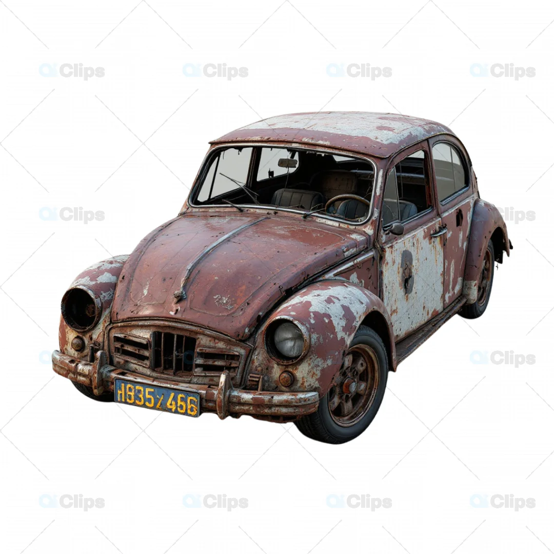 3D Rusted Classic Beetle-Style Car
