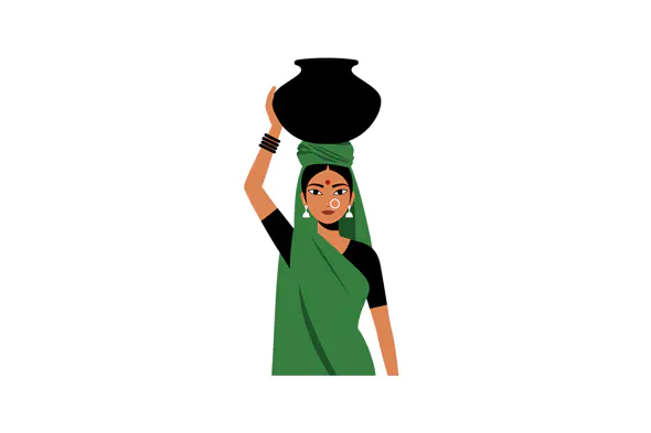 Green Sari Water Carrier Vector