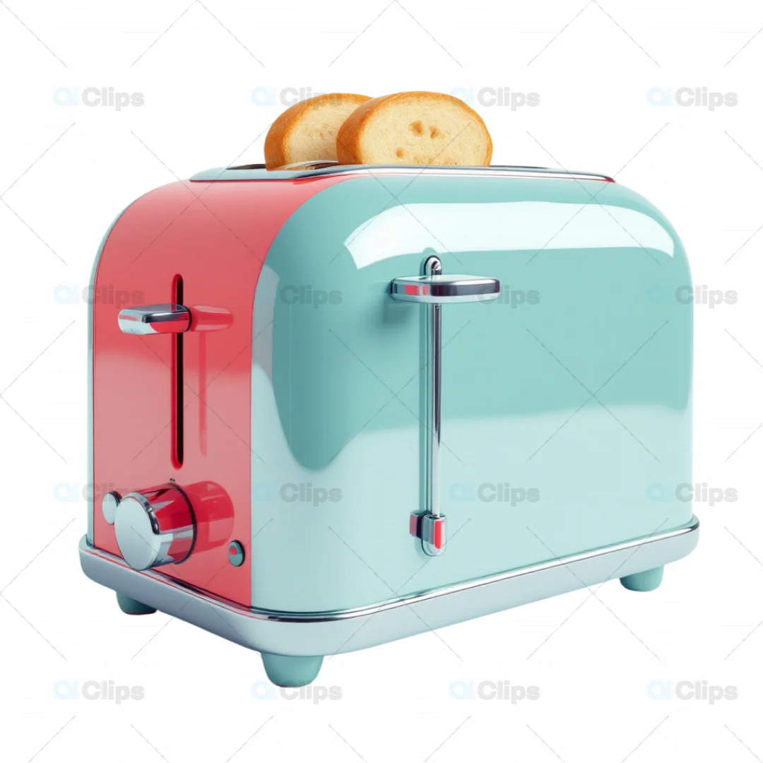 3D Retro Two-Tone Toaster Model with Toast