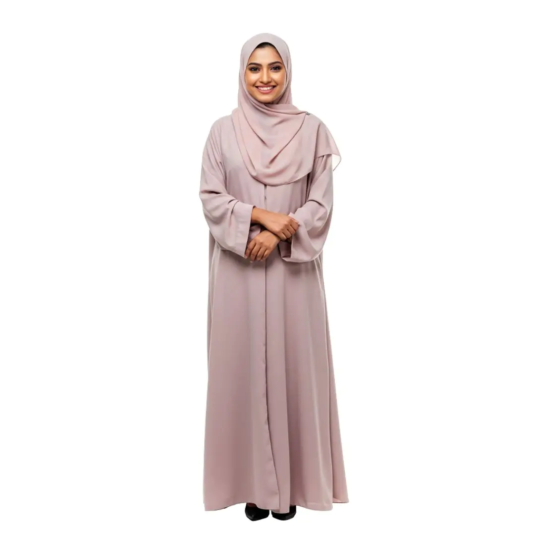 Smiling Woman in Modest Pink Abaya PNG