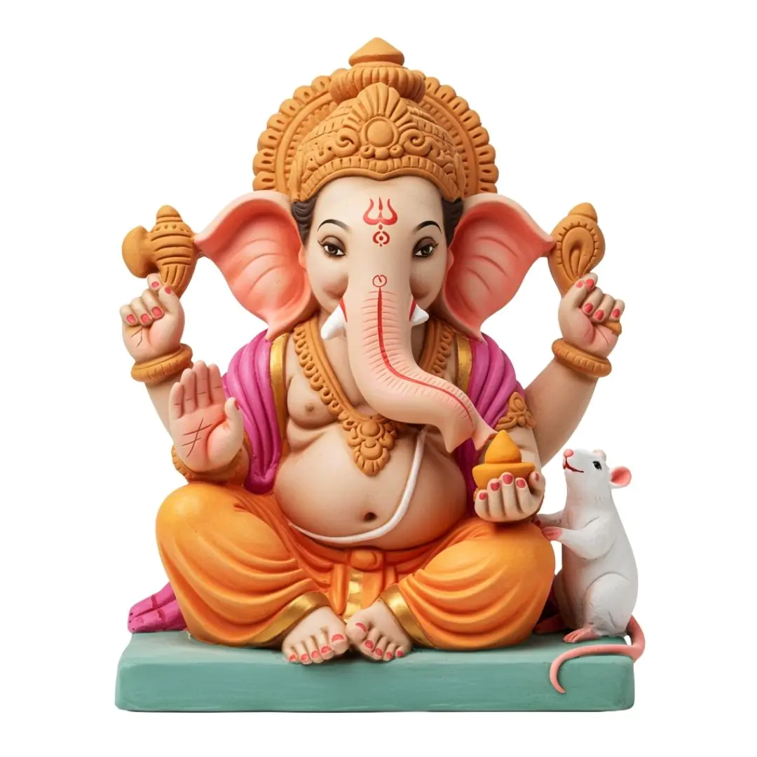Colorful Lord Ganesha Idol with Mouse PNG Clipart
