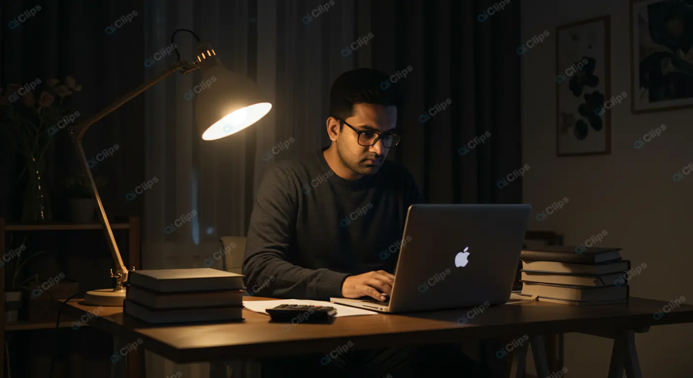 Late Night Man Working on Laptop