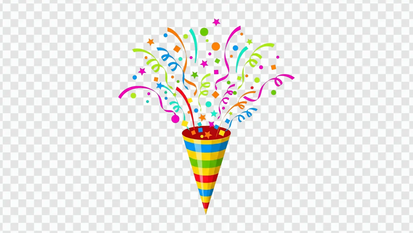 Exploding Striped Party Popper with Colorful Confetti Clipart PNG