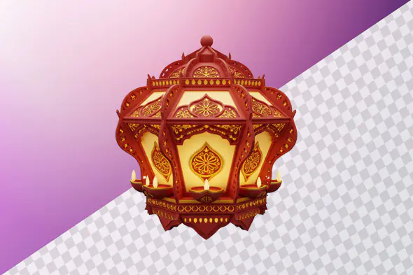Ornate red and gold Diwali lantern 3D model