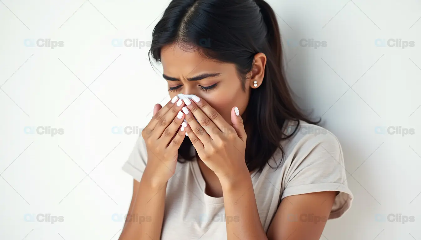 Woman Sneezing with Tissue