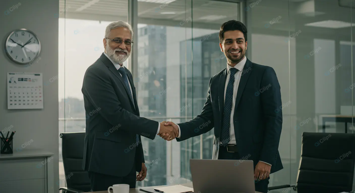 Corporate Handshake in Modern Office