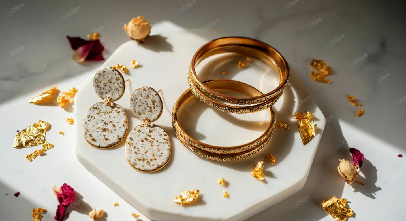 Elegant Gold Jewelry Flatlay