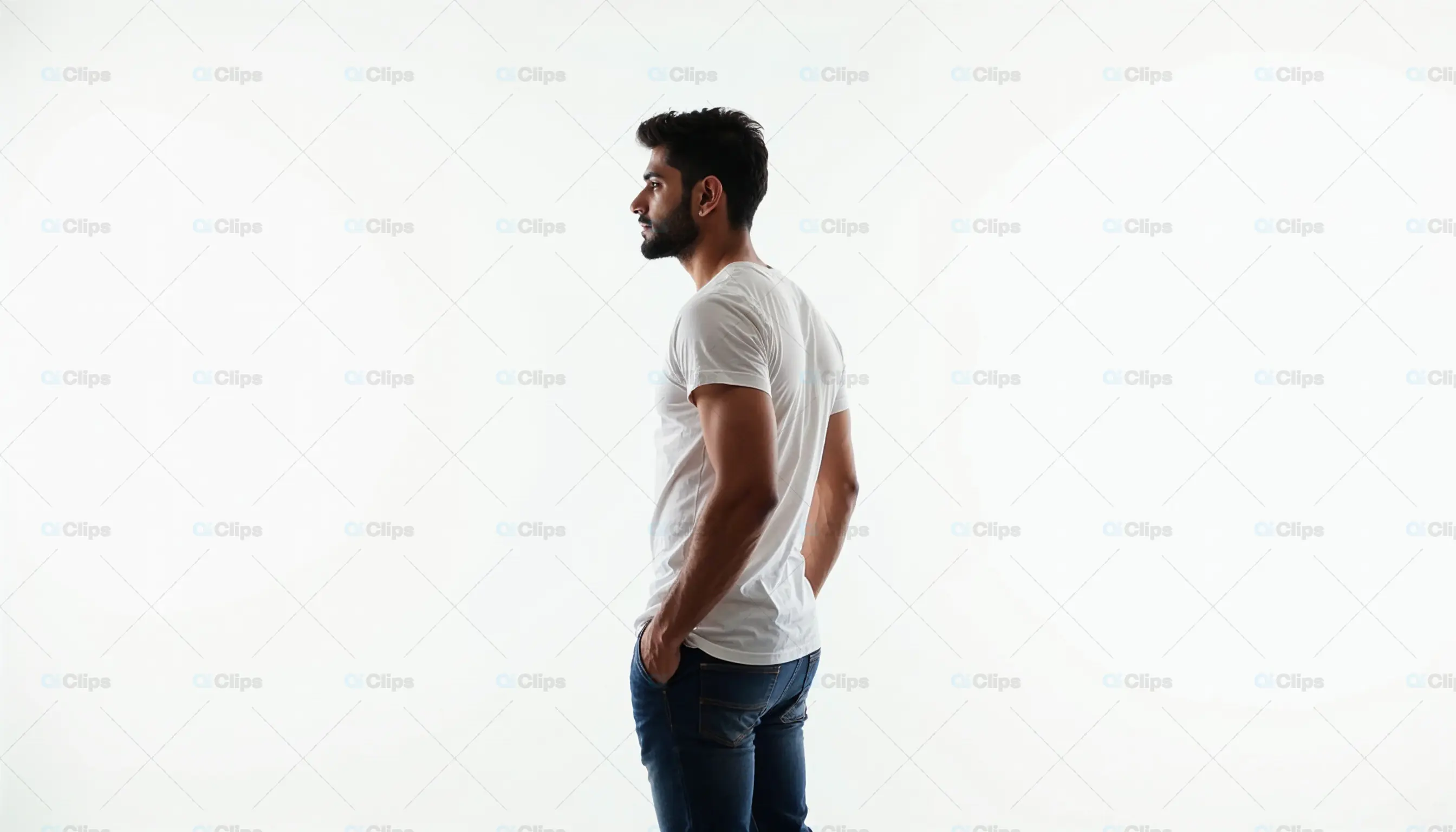 Young Man in White T-Shirt Side Profile
