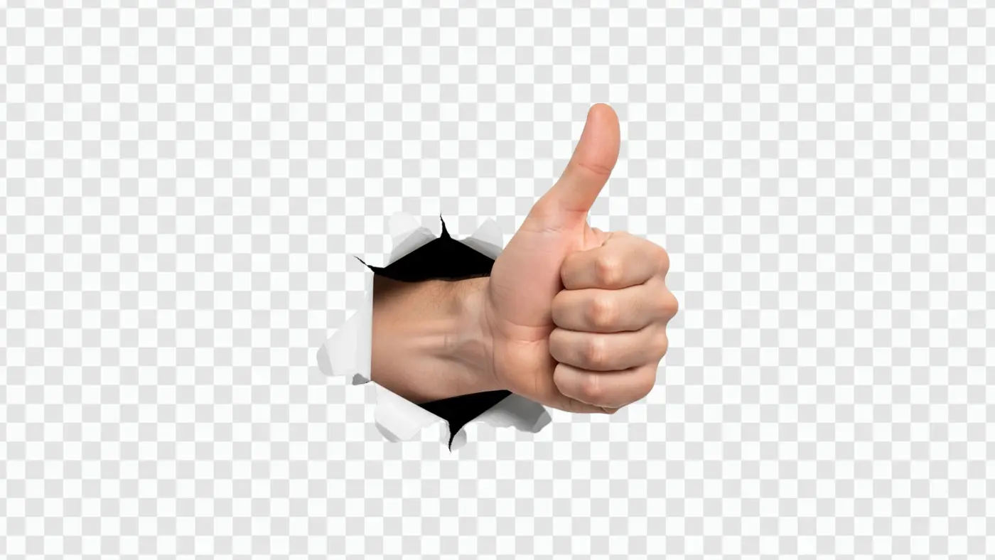 Thumbs Up Hand Bursting Through Paper Effect PNG