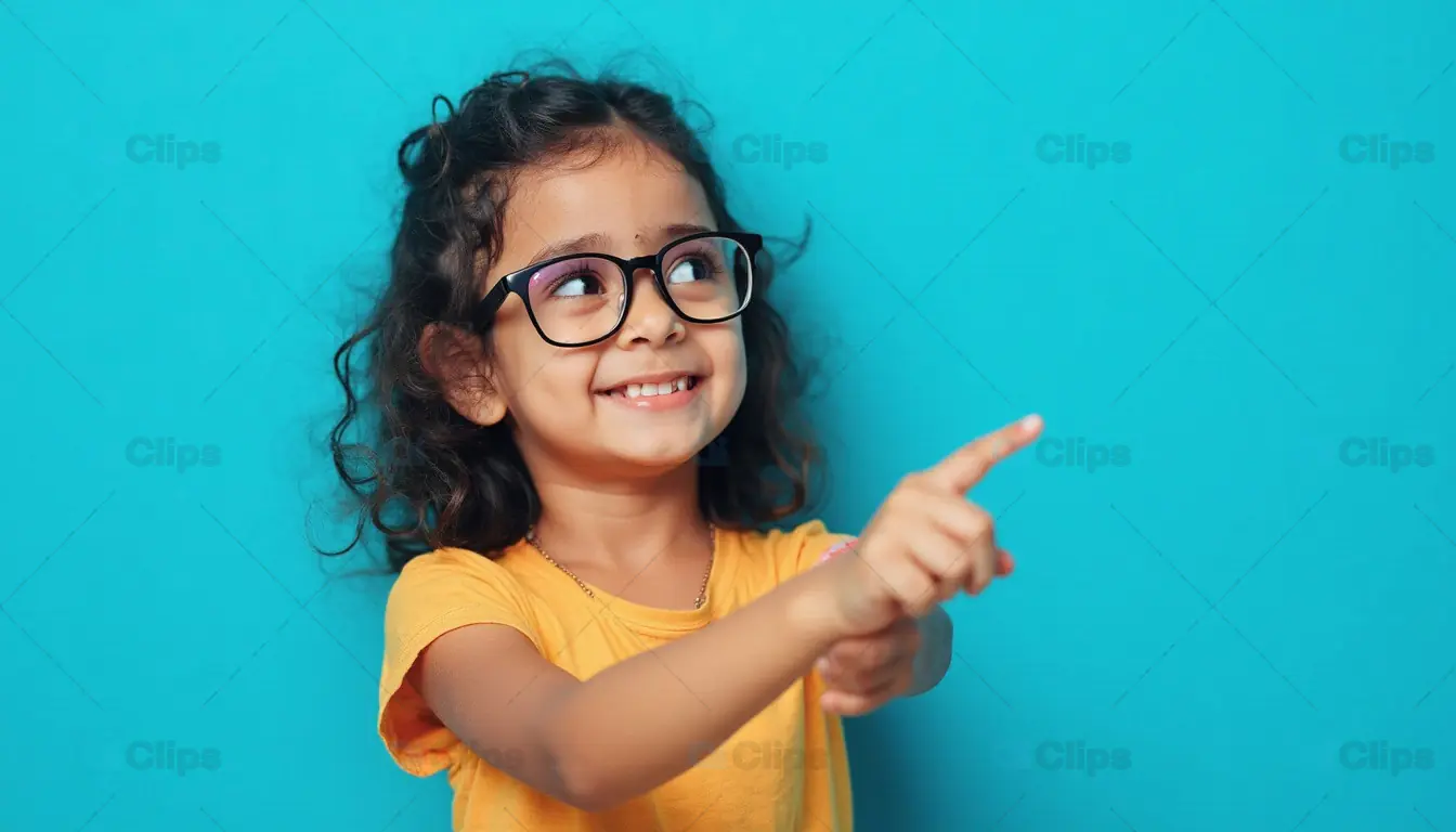 Smiling Little Girl Pointing Up