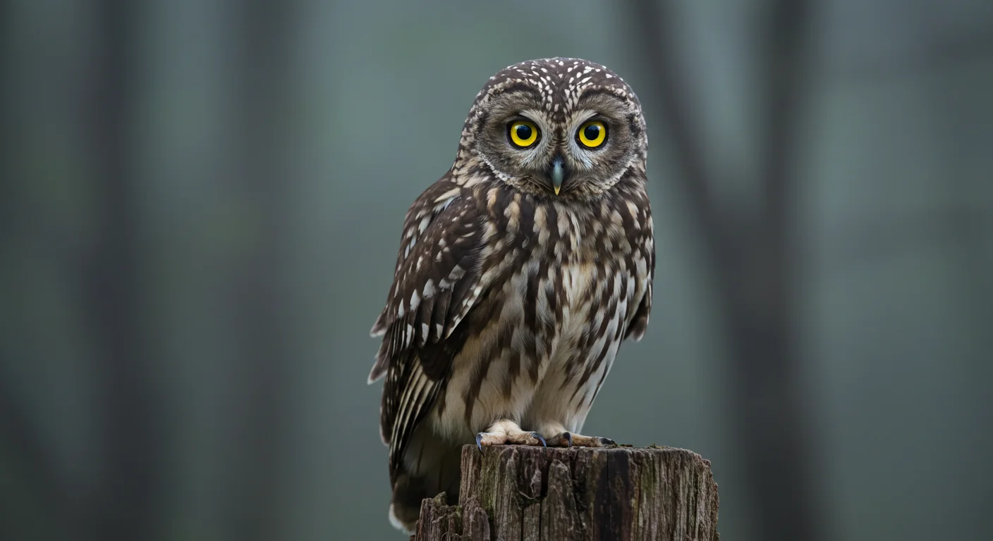 Close-Up Owl on Wooden Post – Moody Indian Forest Wildlife Scene