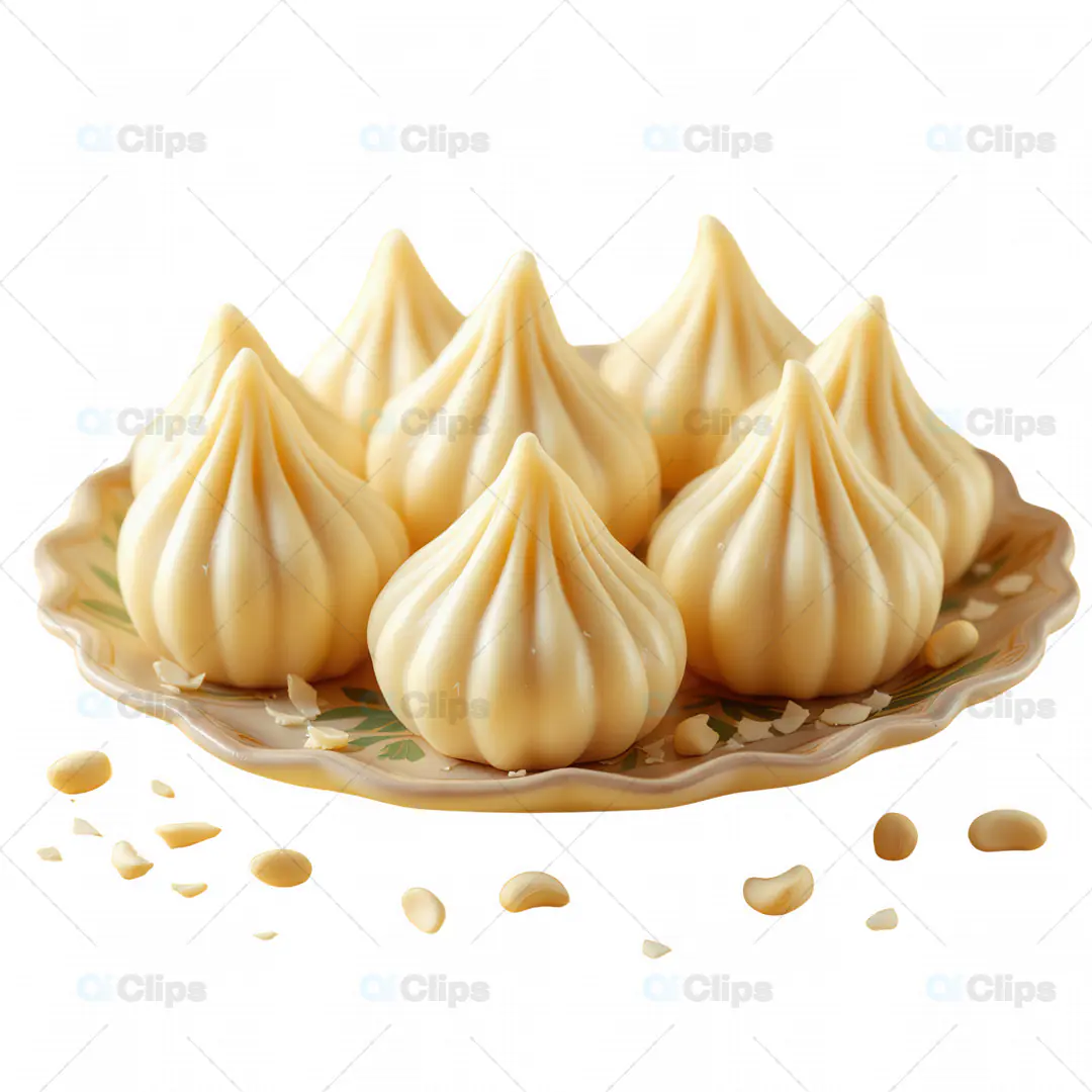 3D Model of Traditional Modak Sweets on Decorative Plate