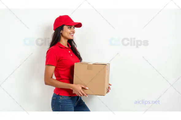 Smiling Female Courier with Delivery Box