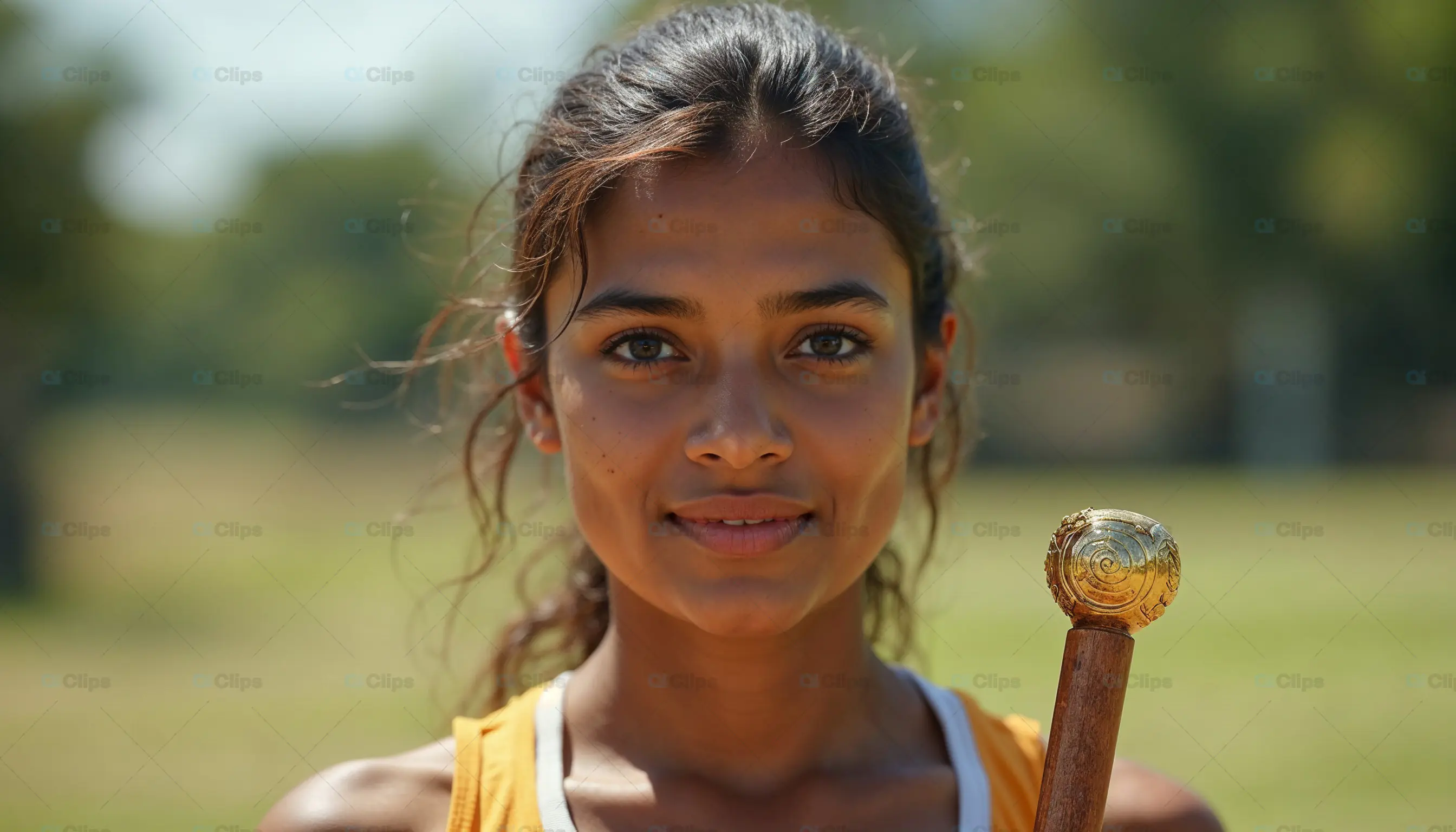Confident Female Athlete with Trophy