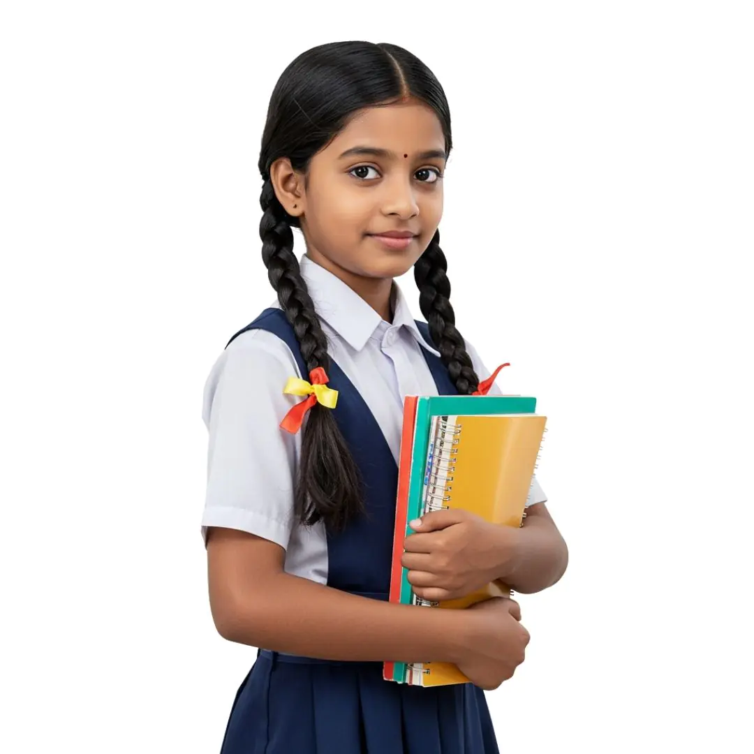 Indian Schoolgirl Holding Colorful Notebooks PNG Clipart