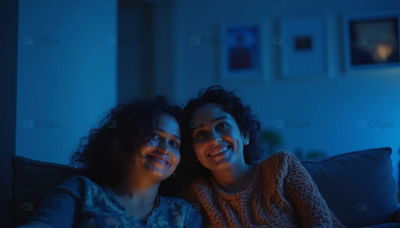 Happy Friends Relaxing in Cozy Lighting