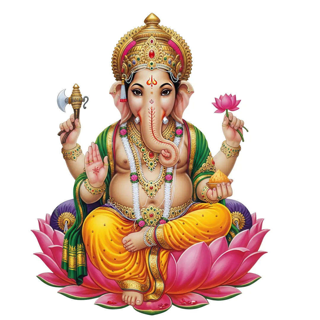 Majestic Lord Ganesha on Lotus Throne PNG