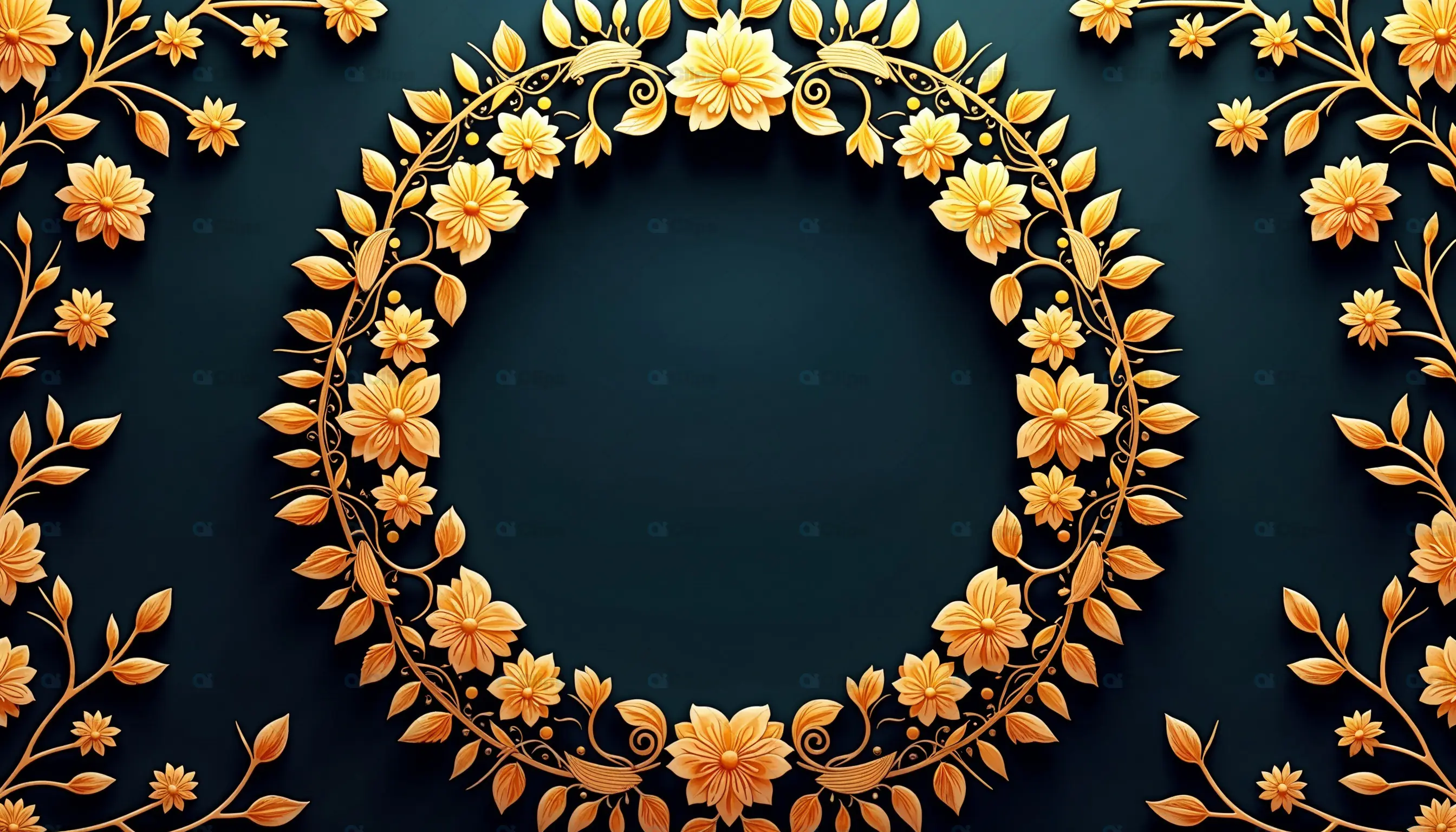 Golden Floral Circular Frame
