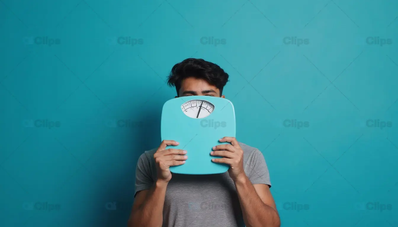 Man Hiding Behind Weighing Scale