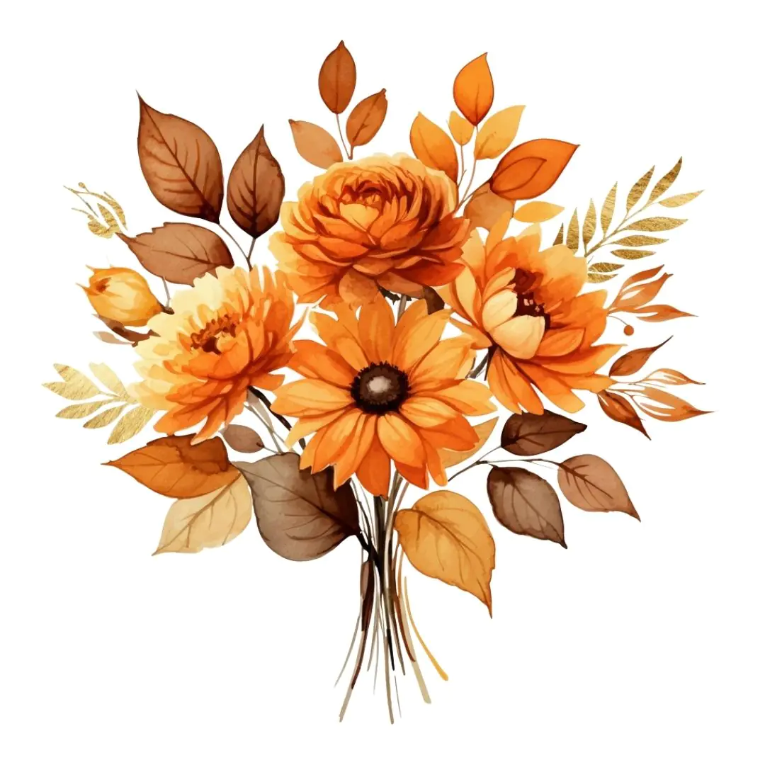 Rustic Fall Floral Bouquet Watercolor PNG Clipart
