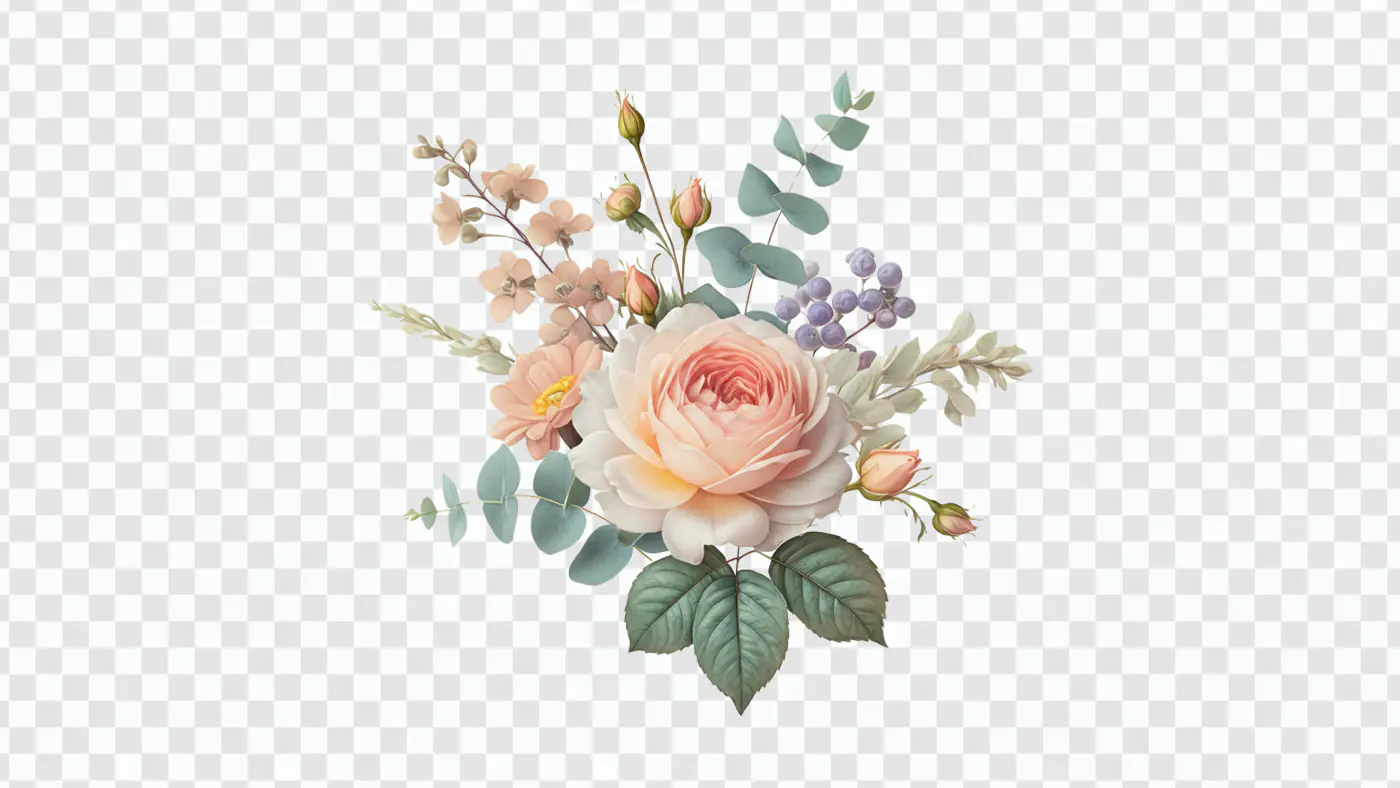 Delicate Pastel Floral Arrangement with Rose PNG