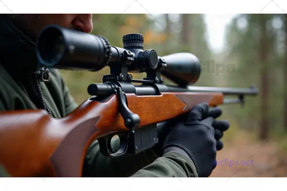 Scoped Rifle Close-Up in Forest Setting