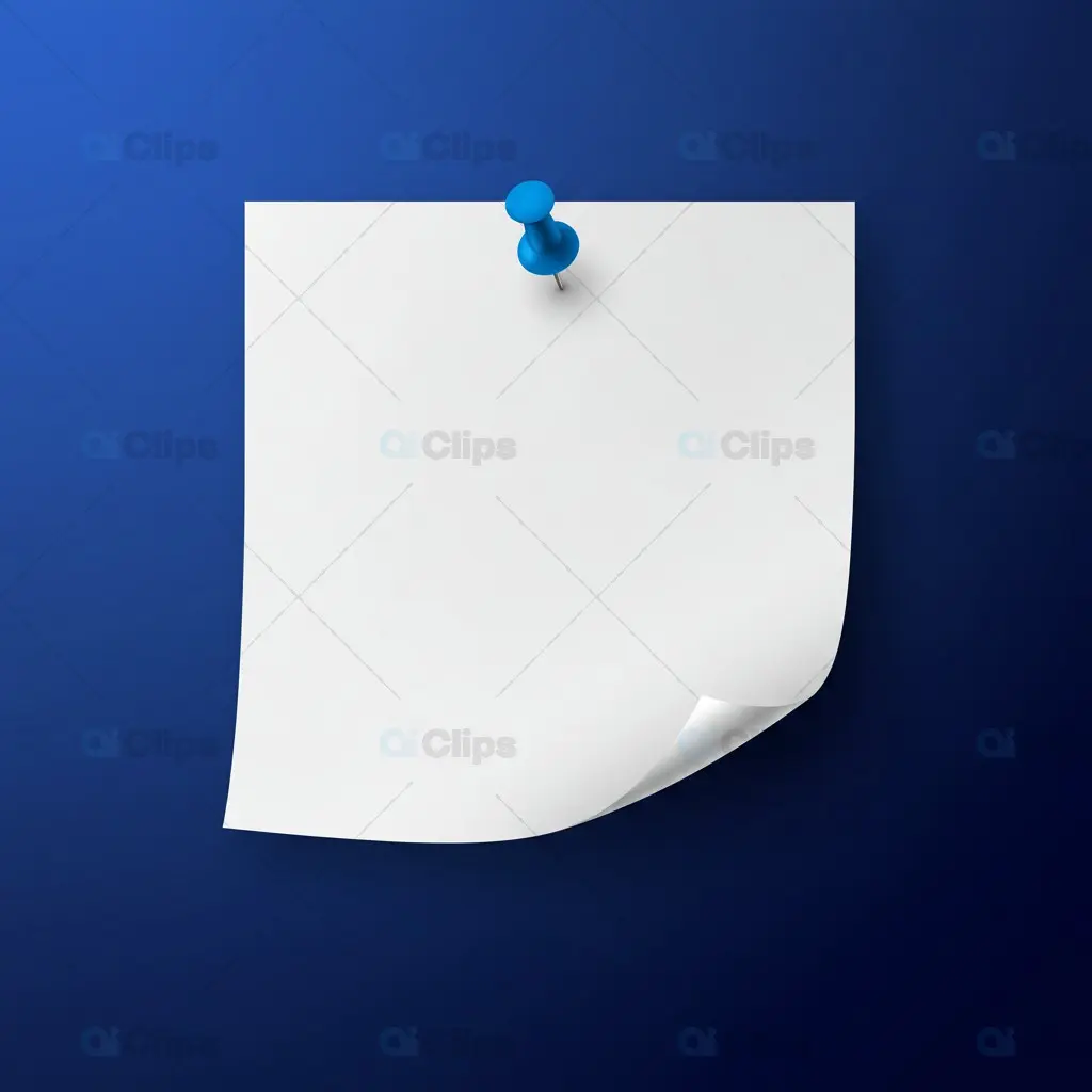 Pinned White Paper Mockup with Realistic Curl on Blue Background