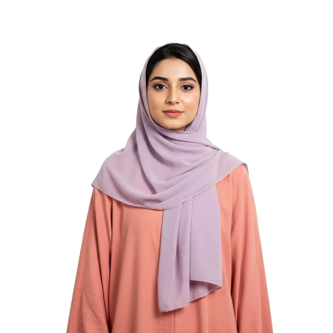 Confident Muslim Woman in Coral Abaya PNG