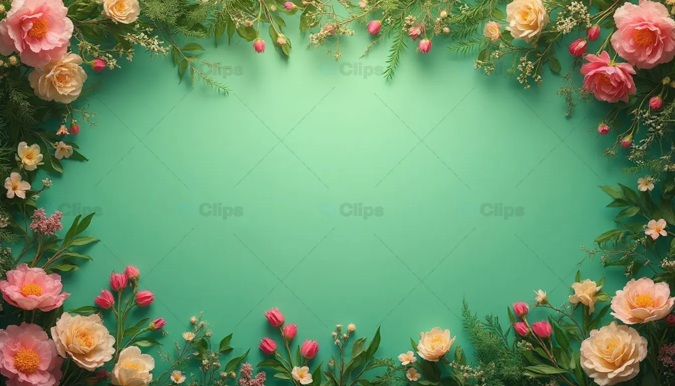 Elegant Floral Border with Green Background