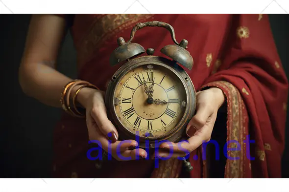 Antique Clock Held by Woman in Traditional Saree